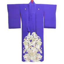 Load image into Gallery viewer, Kimono Vintage(1920-1950) Blueish Purple Crane Birds Silk #10775D4
