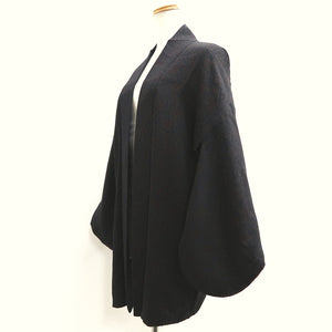 Haori Jacket Vintage(1950-1980) Black Peony Karakusa Silk #10242E3