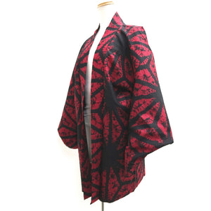 Haori Jacket Vintage(1920-1950) Red Black Shibori Asanoha Silk #9967C1