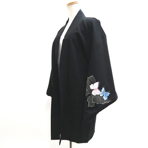 Haori Jacket Vintage(1950-1980) Black Fully Embroidered Butterfly Silk #10032C4