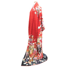 Load image into Gallery viewer, Furisode Red Black Cherry Blossom Chrysanthemum Tall Silk #11089B1

