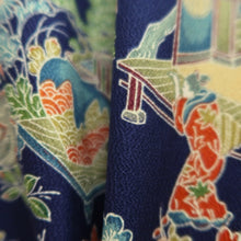 Load image into Gallery viewer, Haori Jacket Vintage(1950-1980) Dark Blue Landscape Large Long Silk #10001C3
