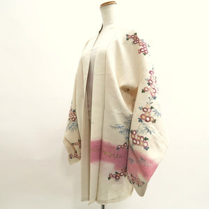 Haori Jacket Vintage(1950-1980) White Flower Silk #10002C3