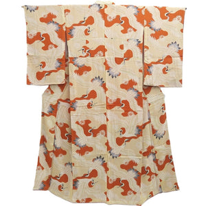 Juban Vintage(1920-1950) Light Brown Beige Crane Birds Silk #10386F5