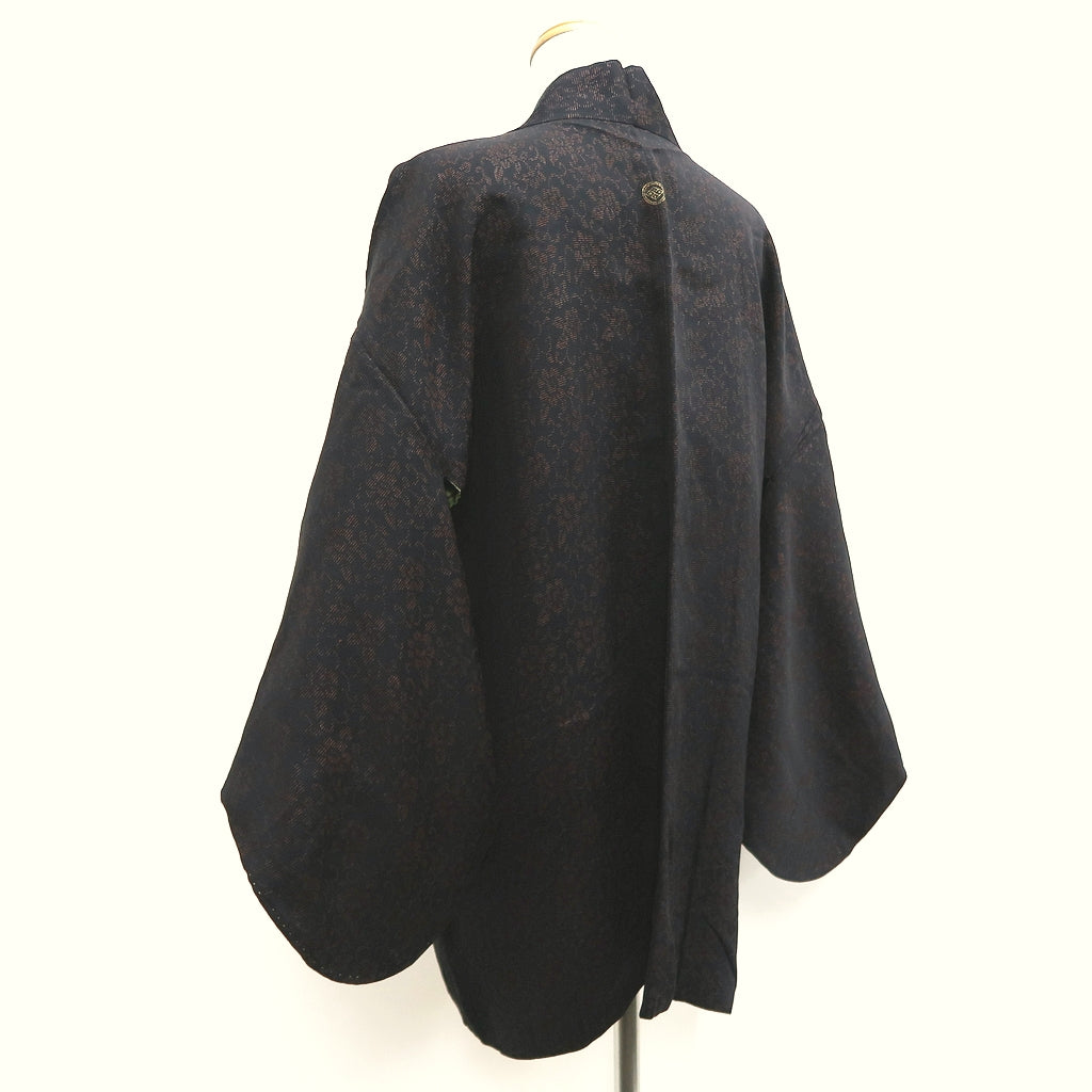 Haori Jacket Vintage(1950-1980) Black Peony Karakusa Silk #10242E3