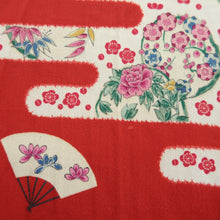 Load image into Gallery viewer, Juban Vintage(1920-1950) Red Folding Fan Plum blossom Silk #10375F4
