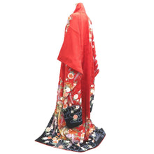 Load image into Gallery viewer, Furisode Red Black Cherry Blossom Chrysanthemum Tall Silk #11089B1

