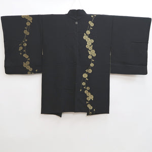 Haori Jacket Vintage(1950-1980) Black Gold Chrysanthemum Silk #10061D1