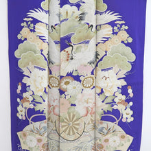 Load image into Gallery viewer, Kimono Vintage(1920-1950) Blueish Purple Crane Birds Silk #10775D4
