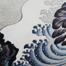 Load image into Gallery viewer, Men's Haori Vintage(1950-1980) Black Blue Ohshima Eagle Curling Wave Silk #10888E4
