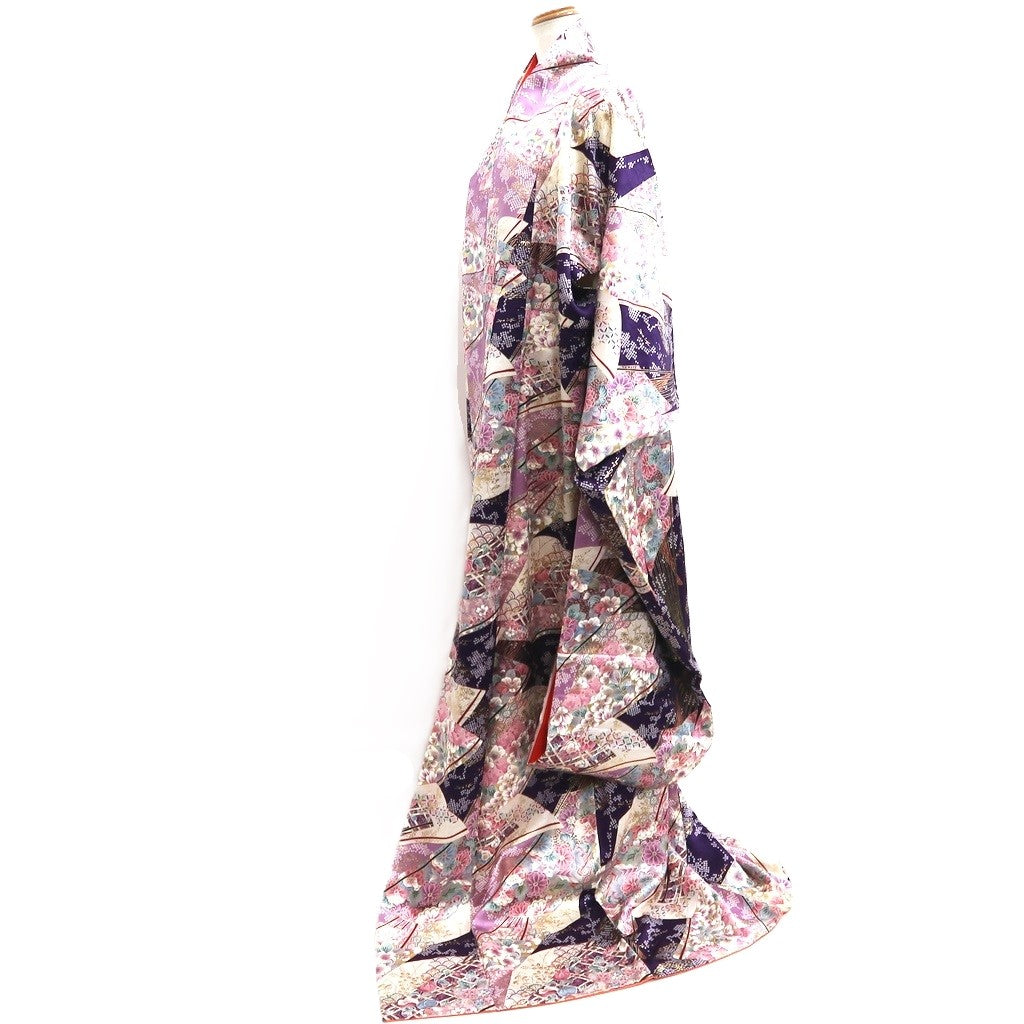 Furisode Purple Lavender Gold Sakura Kiku Tall Silk #10331F2
