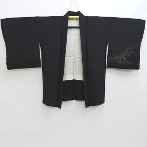 Haori Jacket Vintage(1950-1980) Black Gold Silver Wave Silk #9907B4