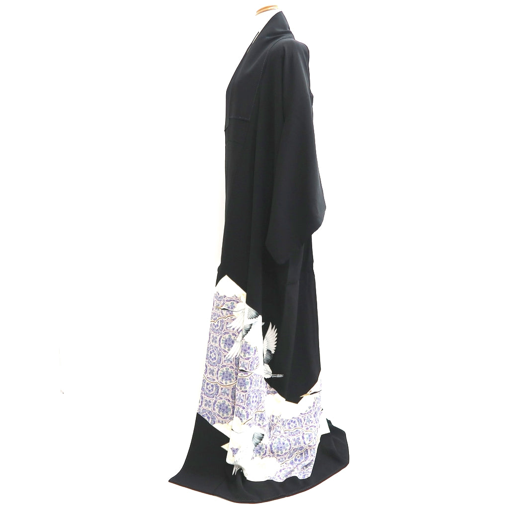 Tomesode Black Crane Birds Silk #10400A1