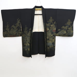 Haori Jacket Vintage(1950-1980) Black Gold Chrysanthemum Silk #9779A4