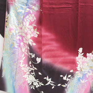 Furisode Wine red Bird Flower Tall Silk #9714J5