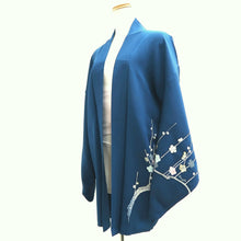 Load image into Gallery viewer, Haori Jacket Vintage(1950-1980) Blue Plum blossom Silk #10122D3
