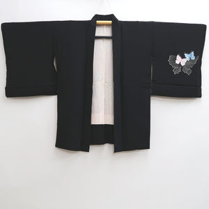 Haori Jacket Vintage(1950-1980) Black Fully Embroidered Butterfly Silk #10032C4