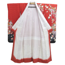 Load image into Gallery viewer, Furisode Red Black Cherry Blossom Chrysanthemum Tall Silk #11089B1
