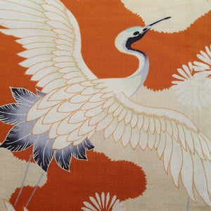 Juban Vintage(1920-1950) Light Brown Beige Crane Birds Silk #10386F5