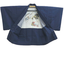 Load image into Gallery viewer, Men's Haori Vintage(1950-1980) Dark Blue Tsumugi Ukiyoe Bijin Silk #10889E4
