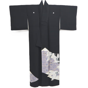 Tomesode Black Crane Birds Silk #10400A1