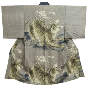 Men's Juban Vintage(1950-1980) Gray Tiger Silk #10457A4