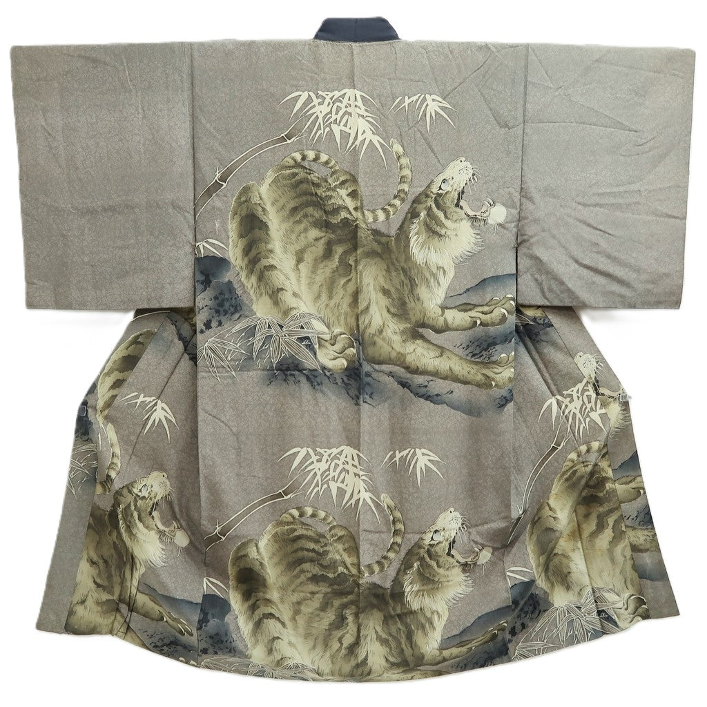 Men's Juban Vintage(1950-1980) Gray Tiger Silk #10457A4