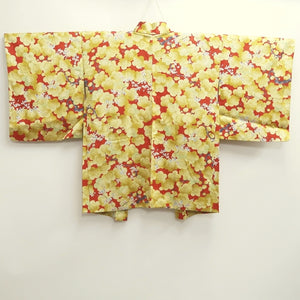 Haori Jacket Vintage(1950-1980) Vermillion Yellow Plum blossom Silk #10107D2