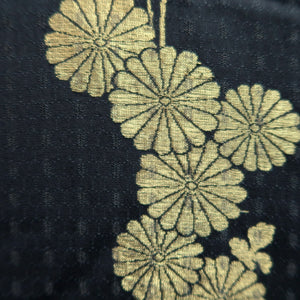 Haori Jacket Vintage(1950-1980) Black Gold Chrysanthemum Silk #10061D1