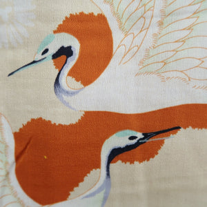 Juban Vintage(1920-1950) Light Brown Beige Crane Birds Silk #10386F5
