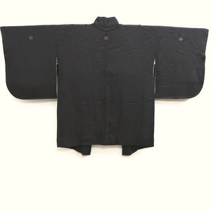 Haori Jacket Vintage(1950-1980) Black Peony Karakusa Silk #10242E3