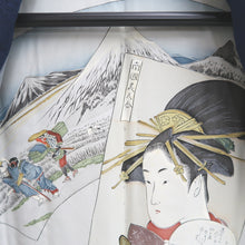 Load image into Gallery viewer, Men's Haori Vintage(1950-1980) Dark Blue Tsumugi Ukiyoe Bijin Silk #10889E4
