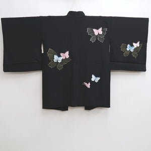 Haori Jacket Vintage(1950-1980) Black Fully Embroidered Butterfly Silk #10032C4