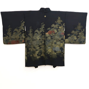 Haori Jacket Vintage(1950-1980) Black Gold Chrysanthemum Silk #9779A4