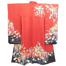 Load image into Gallery viewer, Furisode Red Black Cherry Blossom Chrysanthemum Tall Silk #11089B1
