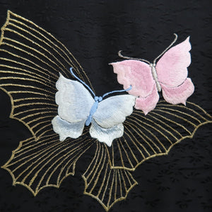 Haori Jacket Vintage(1950-1980) Black Fully Embroidered Butterfly Silk #10032C4