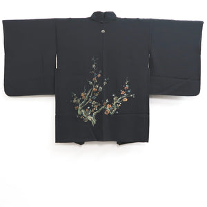 Haori Jacket Vintage(1950-1980) Black Gold Plum blossom Branch Silk #10212E1