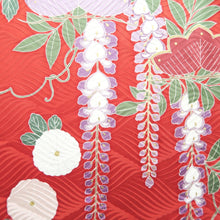 Load image into Gallery viewer, Furisode Red Black Cherry Blossom Chrysanthemum Tall Silk #11089B1
