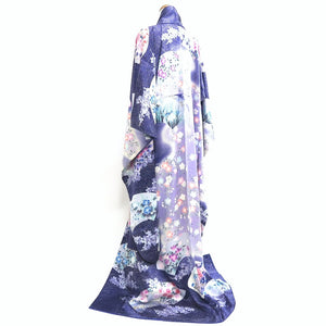 Furisode Blue Lavender Shidare Sakura Peony Tall Silk #9704J5