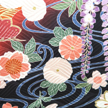 Load image into Gallery viewer, Furisode Red Black Cherry Blossom Chrysanthemum Tall Silk #11089B1
