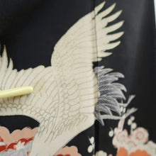 Load image into Gallery viewer, Tomesode Vintage(1920-1950) Black Crane Birds Hand painted Silk #10500B1
