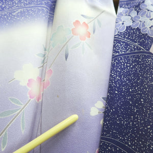 Furisode Blue Lavender Shidare Sakura Peony Tall Silk #9704J5