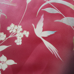 Furisode Wine red Bird Flower Tall Silk #9714J5