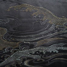 Load image into Gallery viewer, Haori Jacket Vintage(1950-1980) Black Gold Silver Wave Silk #9907B4
