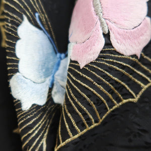 Haori Jacket Vintage(1950-1980) Black Fully Embroidered Butterfly Silk #10032C4