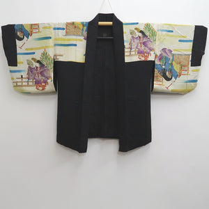 Haori Jacket Vintage(1950-1980) Black Peony Karakusa Silk #10242E3