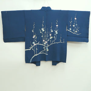 Haori Jacket Vintage(1950-1980) Blue Plum blossom Silk #10122D3