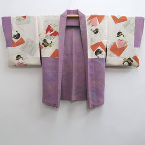 Haori Jacket Vintage(1950-1980) Lavender Gold Mountain Silk #10136D3