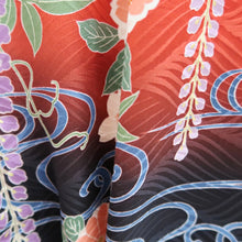 Load image into Gallery viewer, Furisode Red Black Cherry Blossom Chrysanthemum Tall Silk #11089B1
