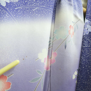 Furisode Blue Lavender Shidare Sakura Peony Tall Silk #9704J5